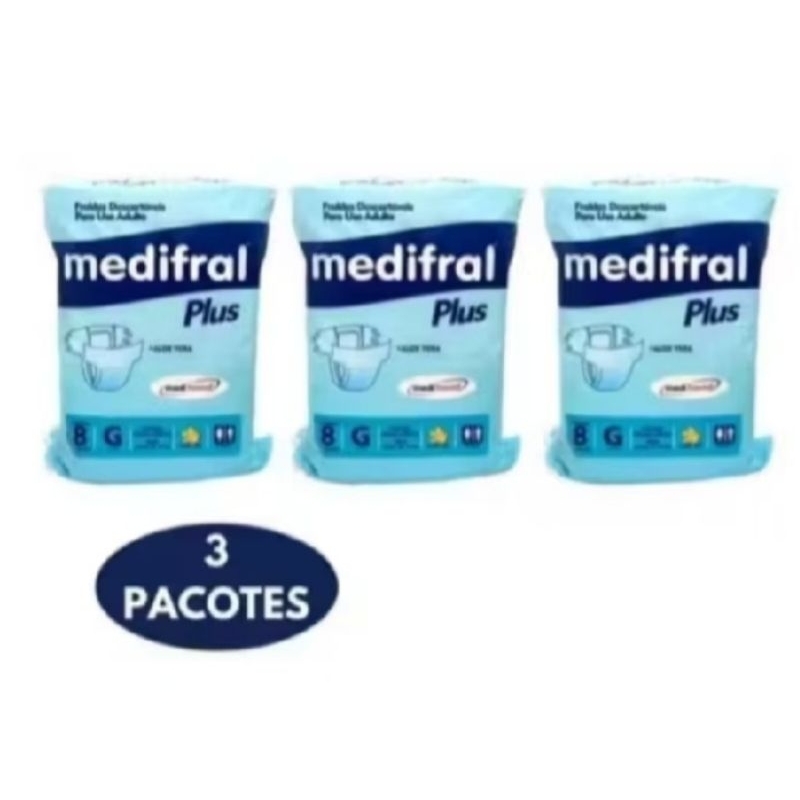 FRALDA GERIÁTRICA MEDIFRAL PLUS (KIT COM 3 PACOTES) MODELO FITA TAMANHO G PACOTE COM 8 UNIDADES CADA♡!ENVIO IMEDIATO♡!