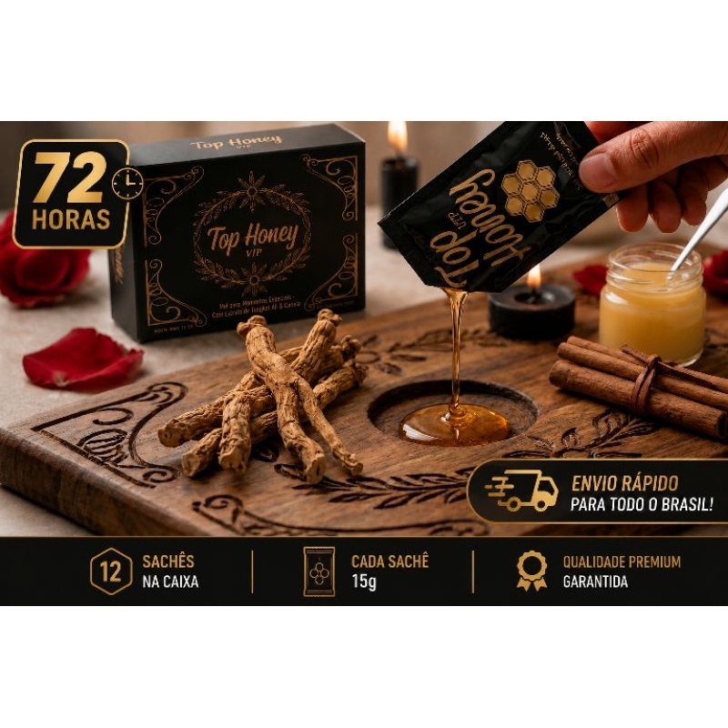 Mel em sachê Top Honey – Caixa com variação até 12 unidades