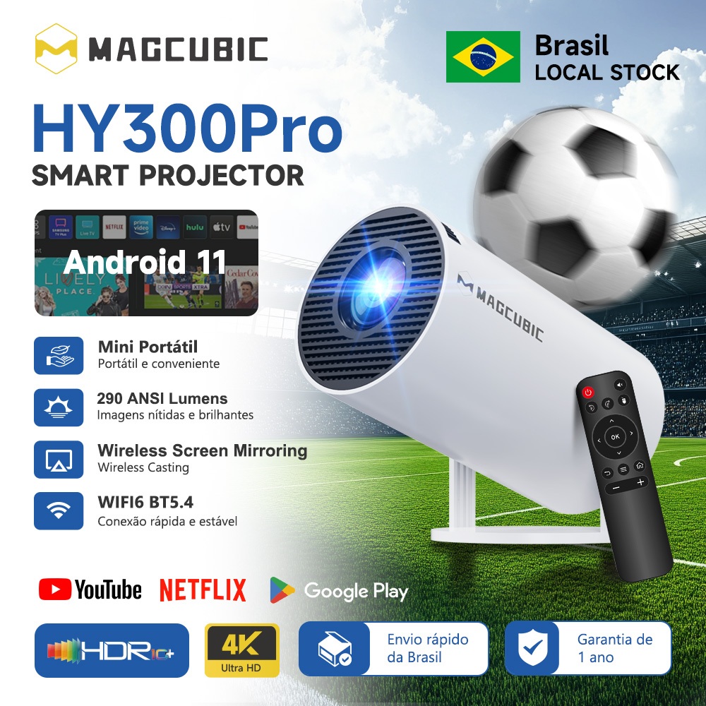 Projetor Magcubic HY300 Pro 290 ANSI WiFi 6 BT 5.4 Suporte 4K Home theater portátil