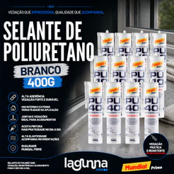 Kit 12 Selante De Poliuretano PU40 Mundial Prime 400g Branco Calha Cuba Vidro Alvenaria