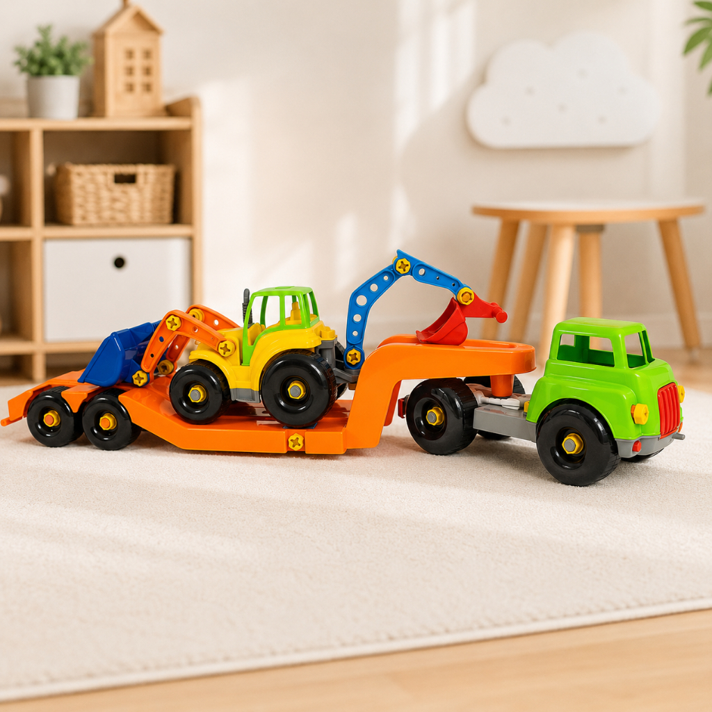 Brinquedo Caminhão Carreta Retroescavadeira Infantil Didática Desmontável Educativo