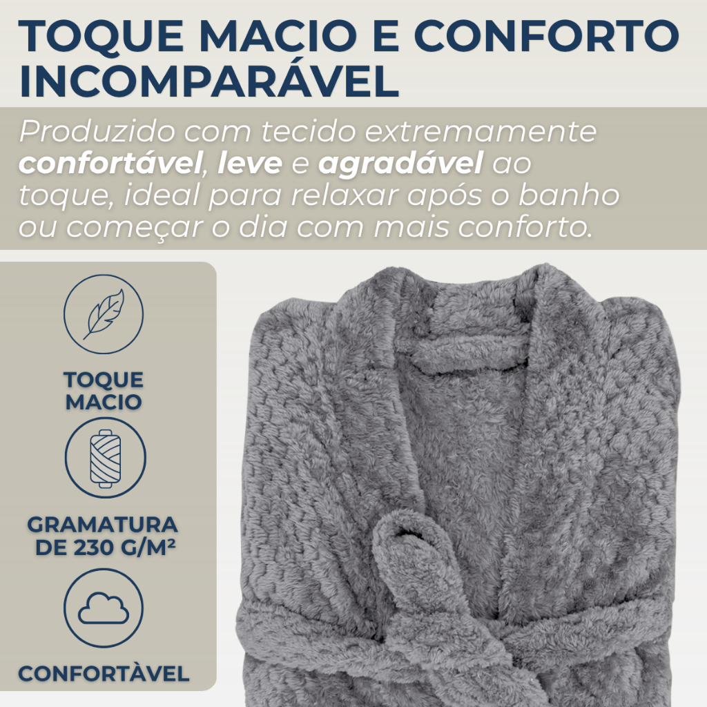 Roupão Pollo Microfibra Extra Macio Toque Suave Masculino 100% Poliéster Banho Appel · foto 2