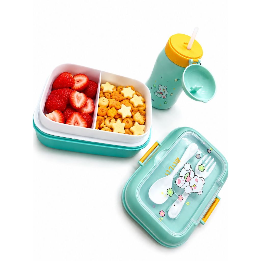 Kit Marmita Infantil Talheres Garrafa 500ml Lancheira Escola