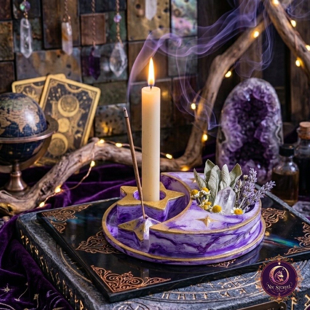 Imagem Altar Lunar: Porta-Vela, Incensário e Cristais 🌙 (Sob encomenda)⭐️