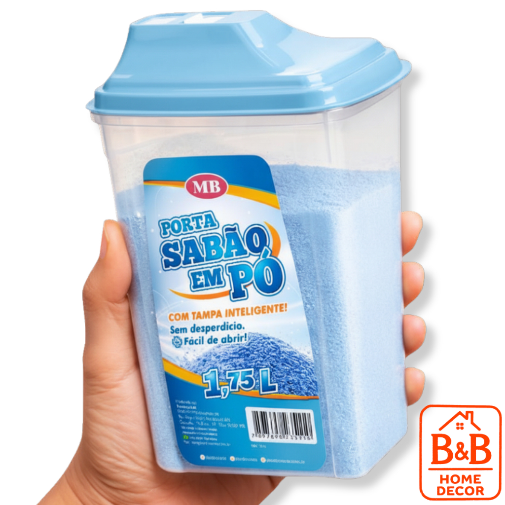 Porta Sabão 1,75 L ou 1 KG Antiumidade Vedação Segura Tampa Vedante Alta Resistência