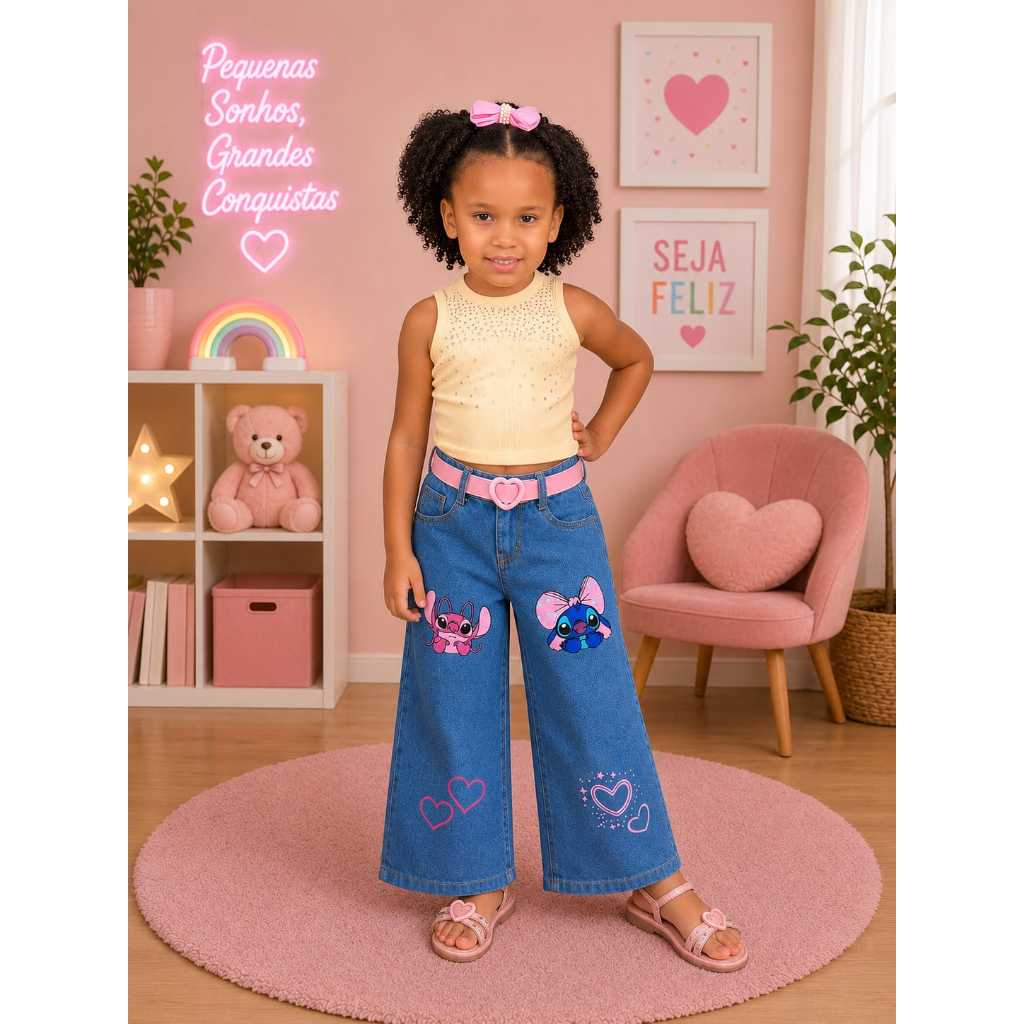 calça Emily vick infantil, calça stitch infantil, calça jeans infantil