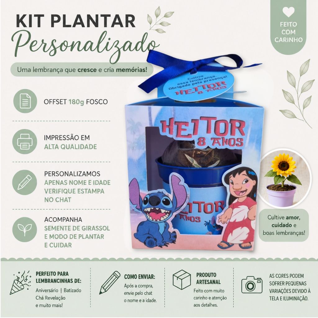 Lembrancinha Stitch Lembrancinha Plantio aniversario infantil personalizado ecologico util