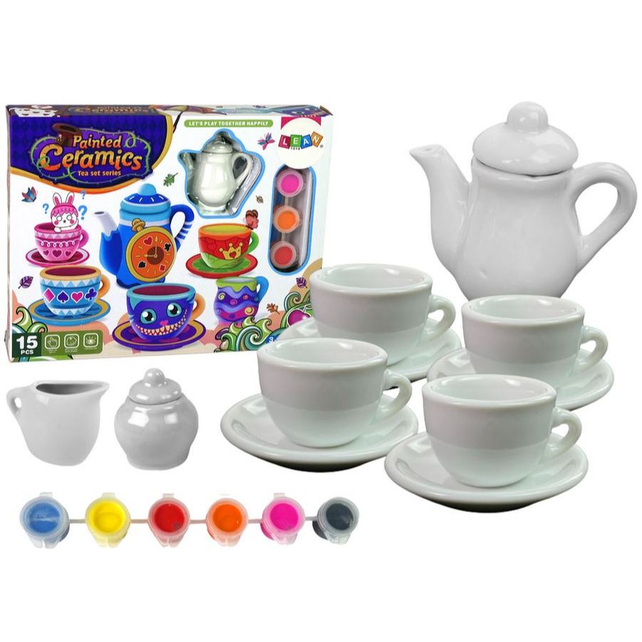 Kit Pintar Chá Cerâmica Para Colorir Com Tintas Infantil