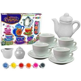 Kit Pintar Chá Cerâmica Para Colorir Com Tintas Infantil