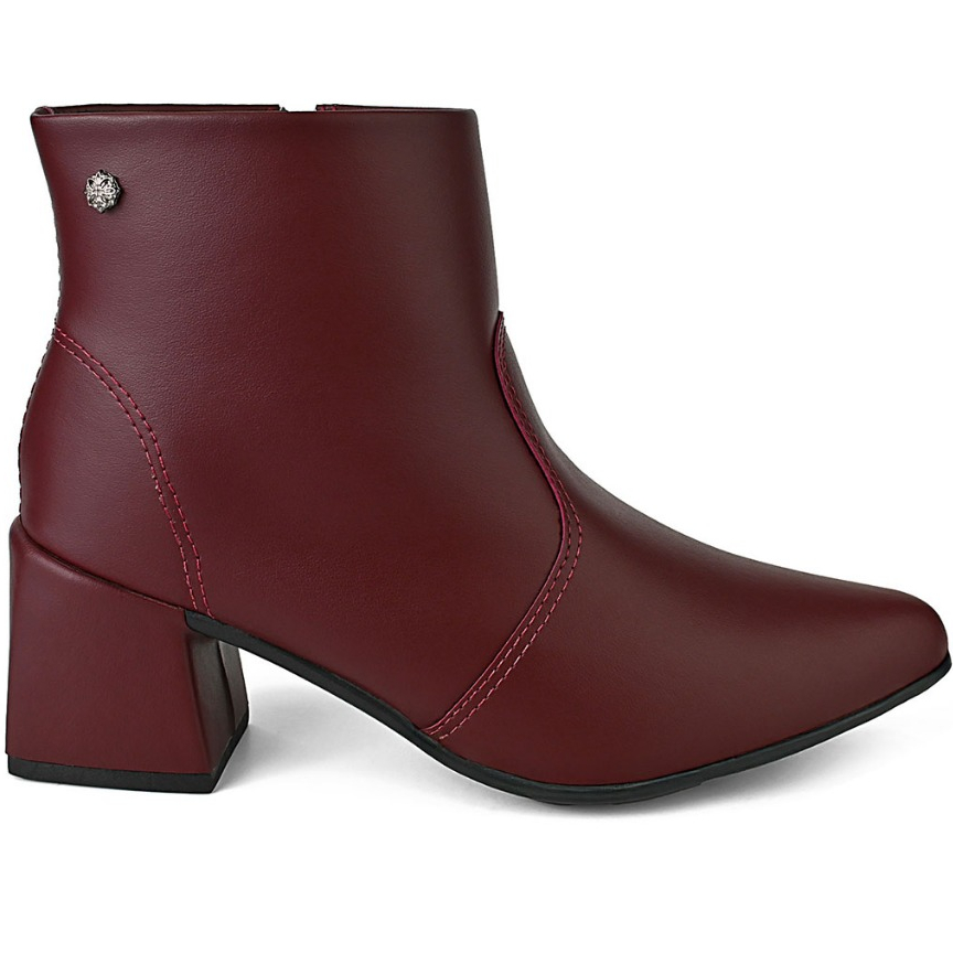Bota Feminina Bico Fino Salto Bloco Médio Cano Curto Básica Elegante Moderna Confortável 0670 Kallys