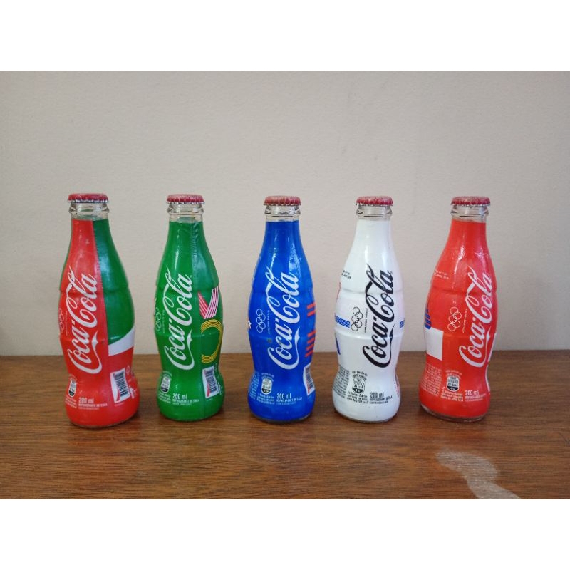 kit 5 garrafas de vidro coca cola olimpíadas copa do mundo rio 2016 colecionável usadas