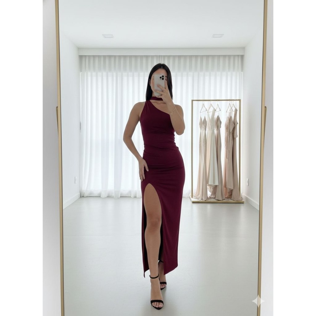 Vestido Longo Feminino Fenda Lateral Elegante Justo, Festa Luxo Minimalista Moda Gringa 2026, casamentos, bailes, encont