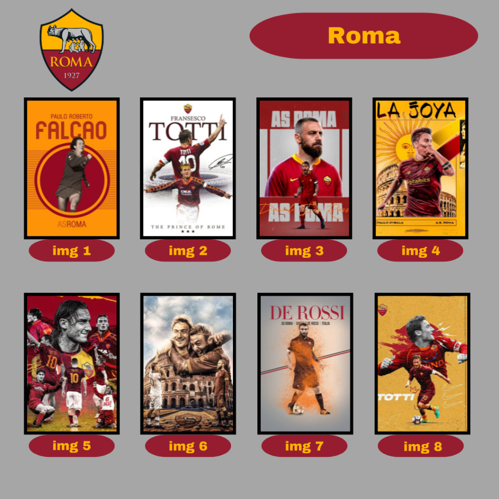 Placa Decorativa AS Roma - La Magica - Ídolos - Totti - Batistuta - De Rossi - Futebol- Quadro Decorativo - Giallorossi