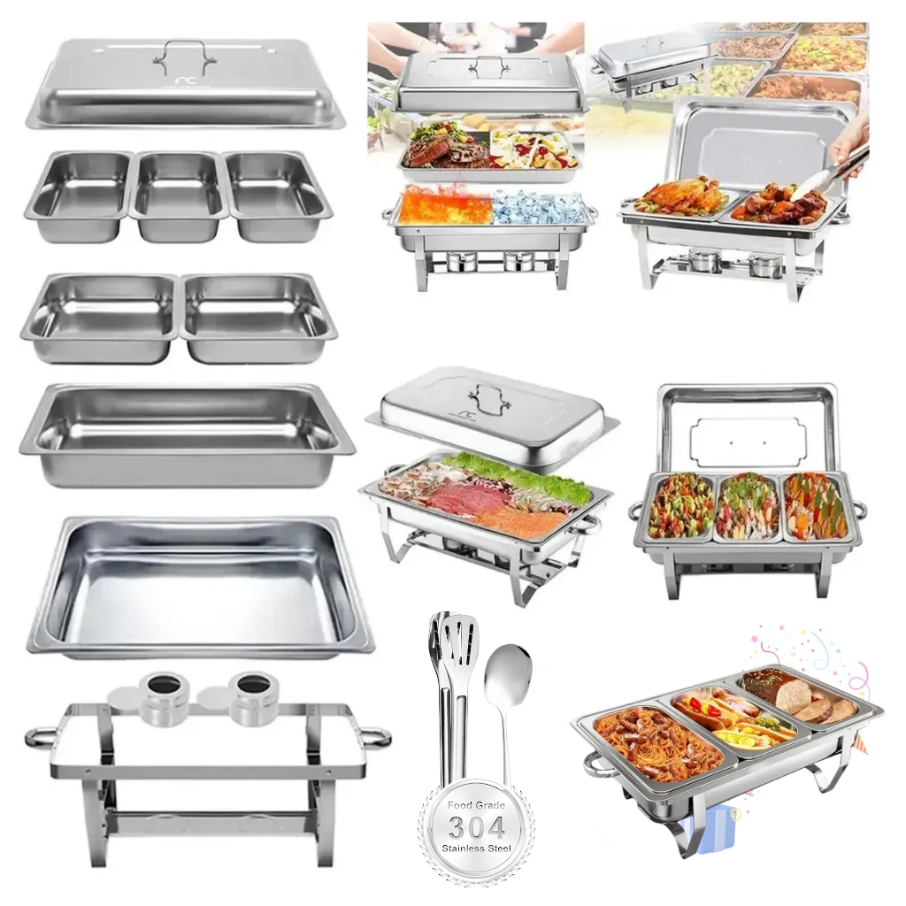 Rechaud Rechaud Inox 12 Litros Retangular 1 2 3 Divisoes Banho Maria Mantem Sabor Para Buffet Festas