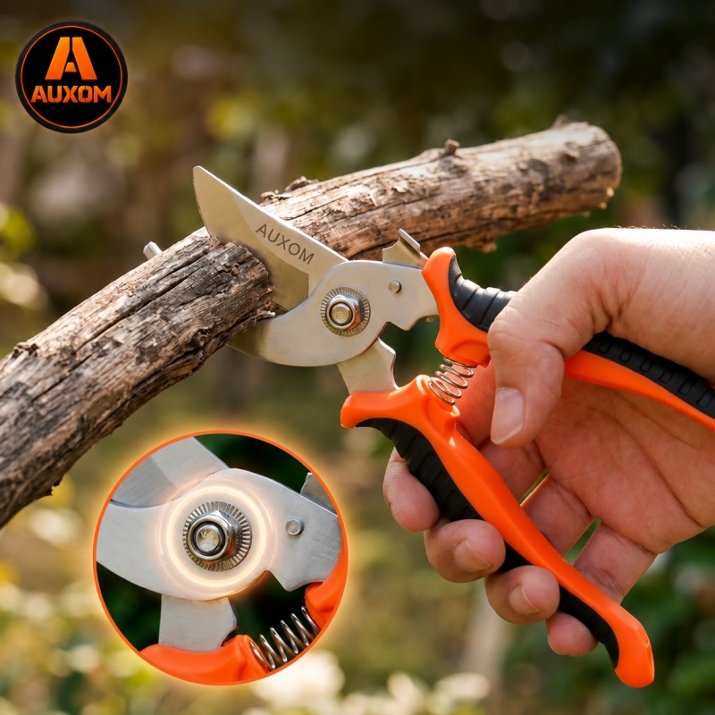 AUXOM Tesoura de Poda Profissional 17,5cm Aço Inoxidável Super Afiada Para Jardim Galhos Plantas