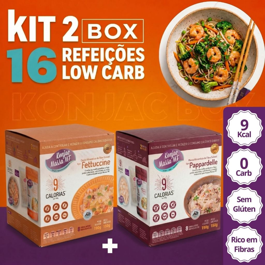 Kit 2 Boxs Konjac Massa Tipo Macarrão Fettuccine + Pappardelle Sem Glúten Zero Carb Rende 16 Refeições