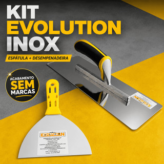 Kit Espátula e Desempenadeira Rígida Evolution Inox 35 x 13 cm para Massa Corrida e Acabamento Liso