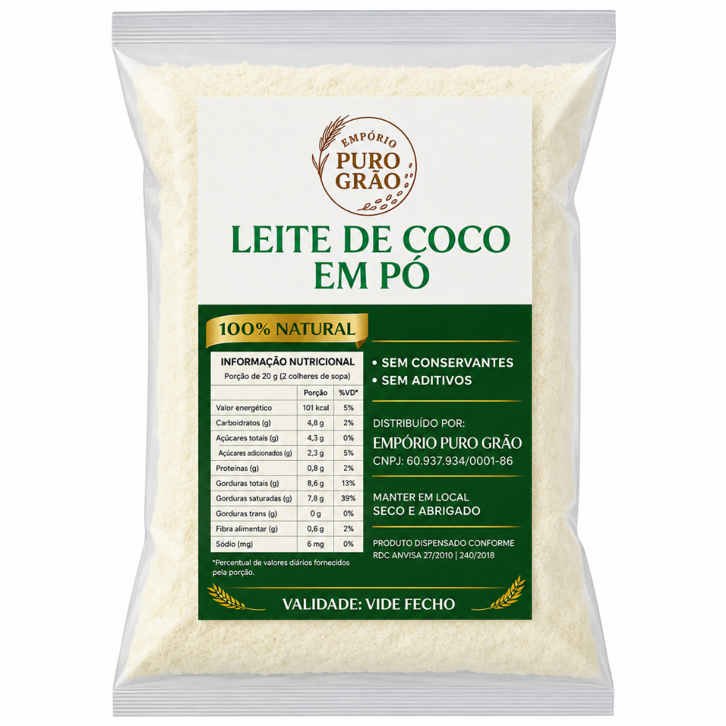 Leite de Coco em pó Natural Premium Vegano Sem Lactose