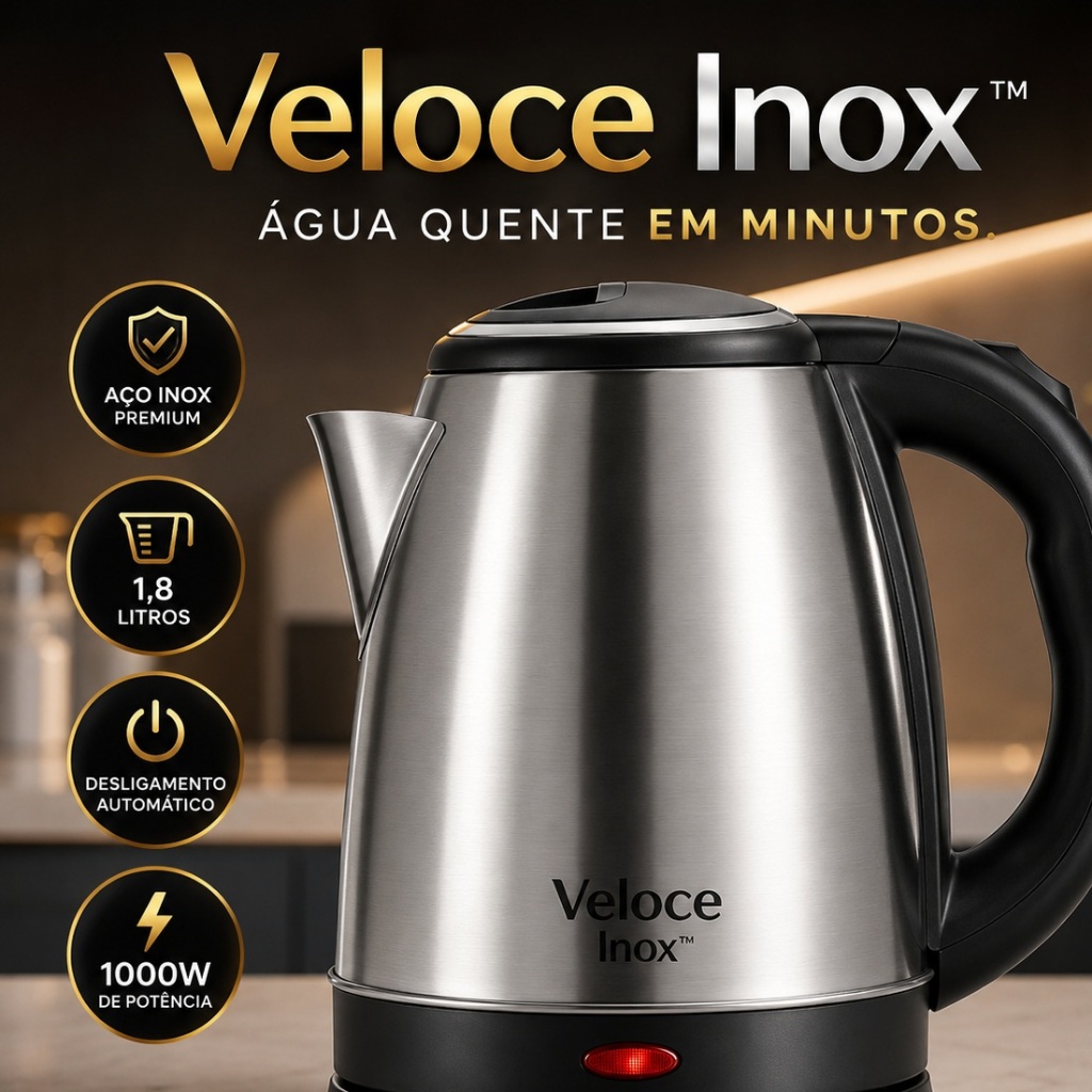Chaleira Elétrica Inox 1,8 Litros 1000W 127V Desligamento Automático Ferve Água Rápido Automática