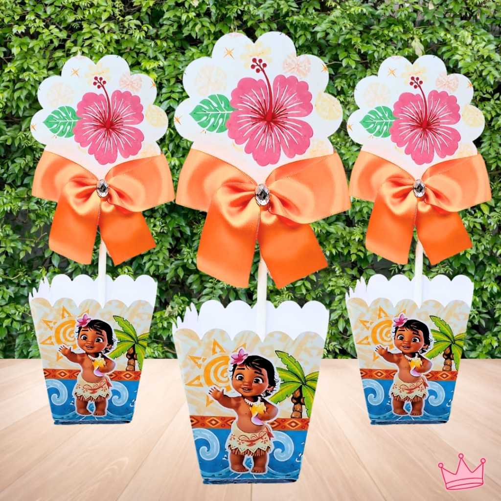 Centro de Mesa Cachepot Moana Baby Decoração - Festa - Lembrancinha - PEGUE E MONTE - Mesa -Princesa