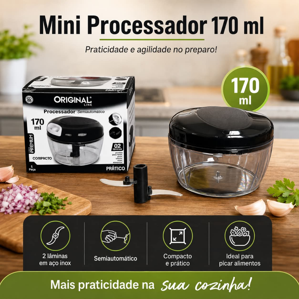 Mini Processador Manual 170ml Original Line 2 Lâminas Inox