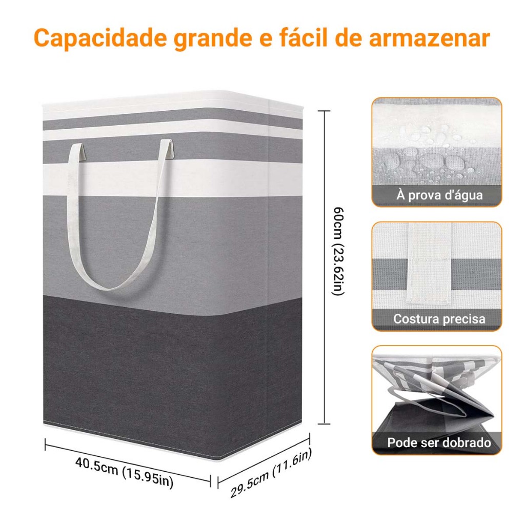 Kit com 2 unidades Cesta de Roupas Sujas Dobrável 75L: Caixa Organizadora de Roupas.AlcasReforcadas, Tecido Algodao Linh