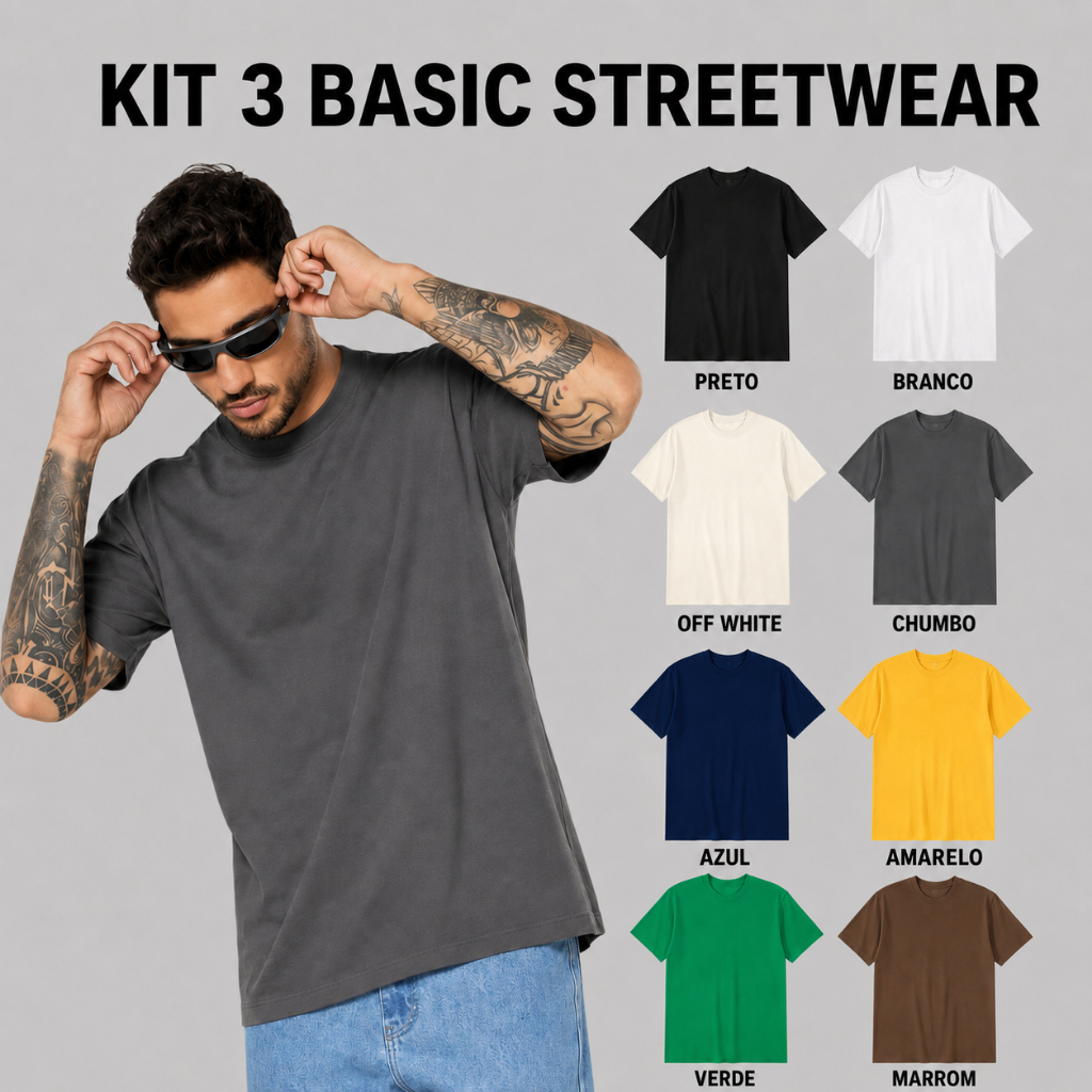 Kit 3 camisetas LISAS unissex oversized streetwear camisa / Monte seu KIT