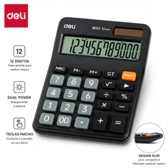 Calculadora Eletrônica Deli 12 Dígitos Dual Power Teclas Macias Antiderrapante