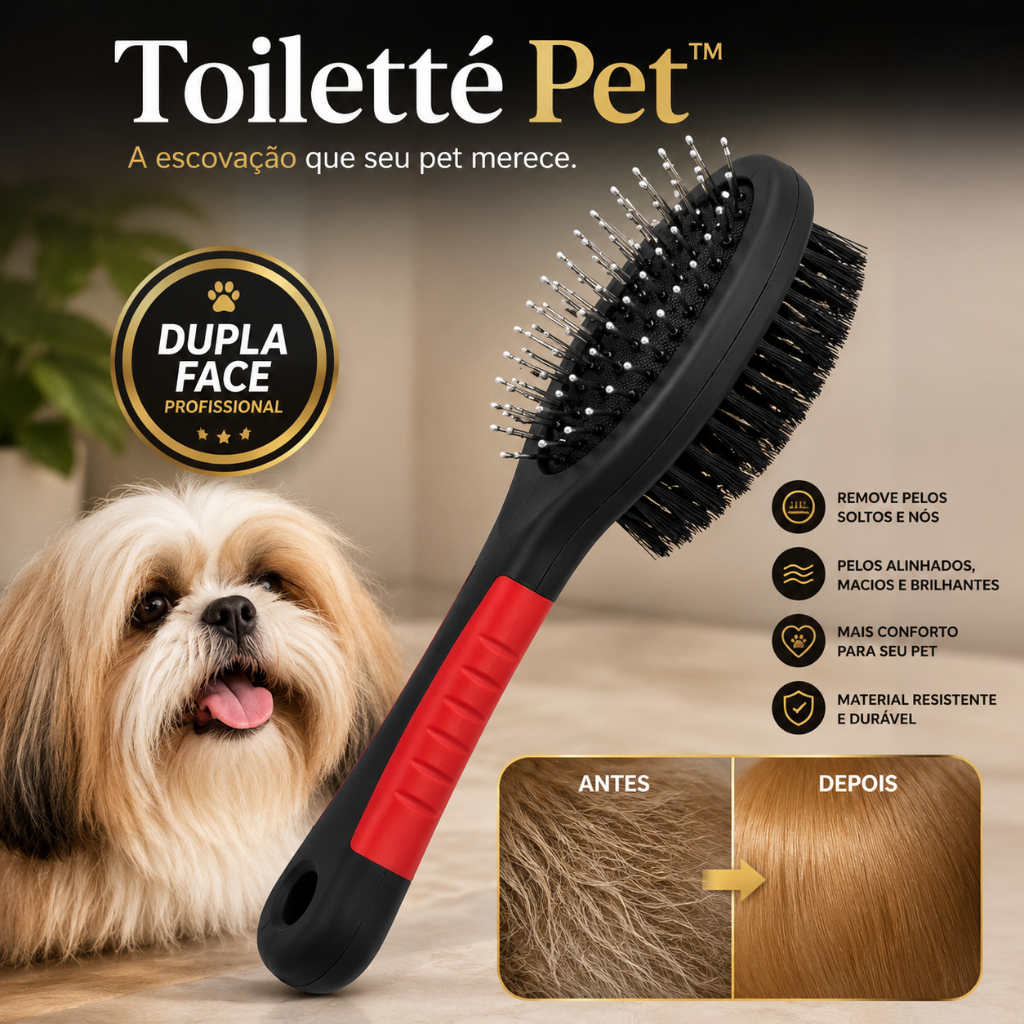 Escova Removedora de Pelos Para Cães e Gatos Dupla Face Profissional 21cm