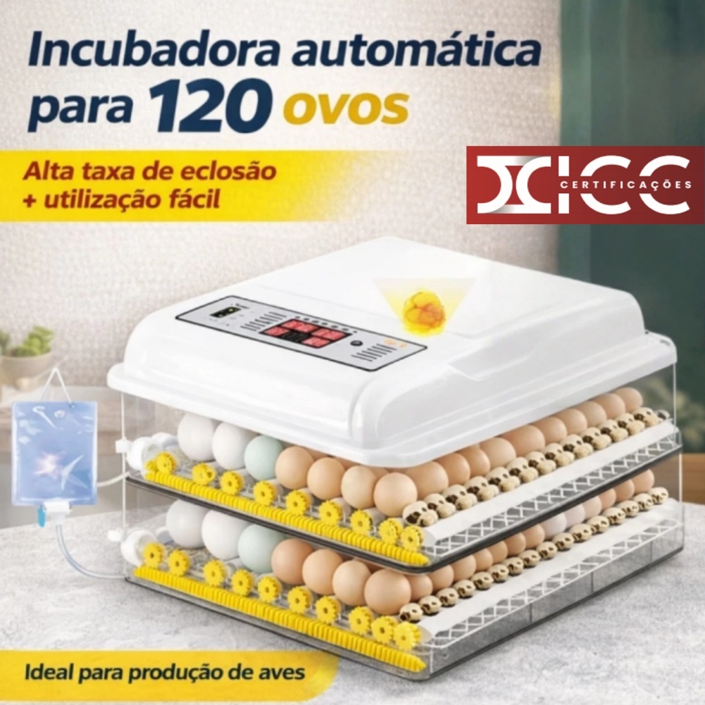 Chocadeira Automática 120 Ovos Bivolt 127V/220V Controle Digital Viragem Automática Incubadora