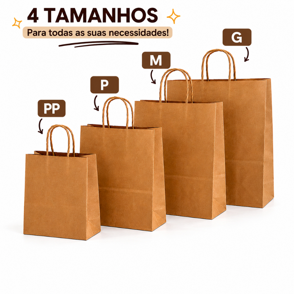 Sacola Kraft com 10 unidades tamanho PP P M G Lembrancinhas Presente