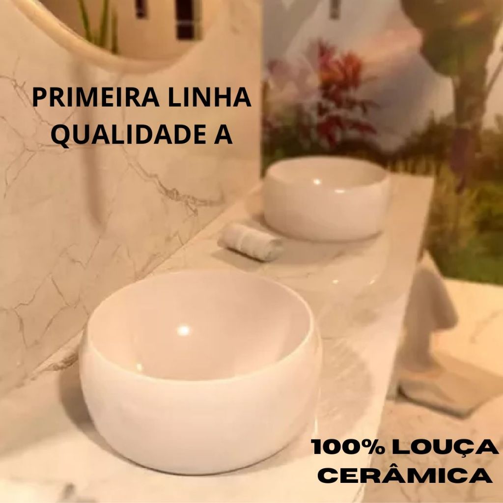 Cuba De Apoio MARESIAS Brilhante Lavabo Banheiro Redonda Lavatório Banheiro 36x15cm 100% LOUÇA - LBG