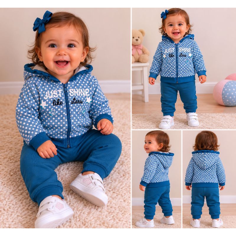 Conjunto Moletom Flanelado Infantil Feminino Capuz e Zíper - Dila - Tamanho 1 - PRONTA ENTREGA