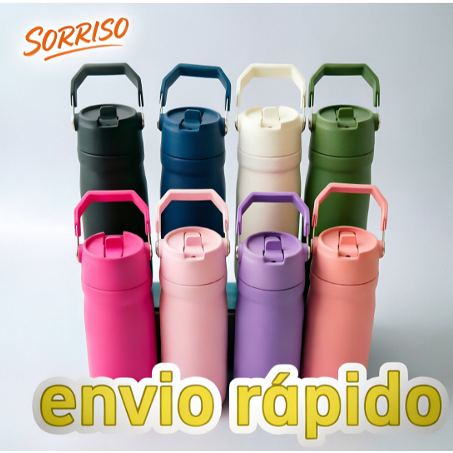 Garrafa Térmica de Água Inox 650ml/550ml com Alça e Canudo, Copo Térmico, Garrafa Térmica para Água e Academia