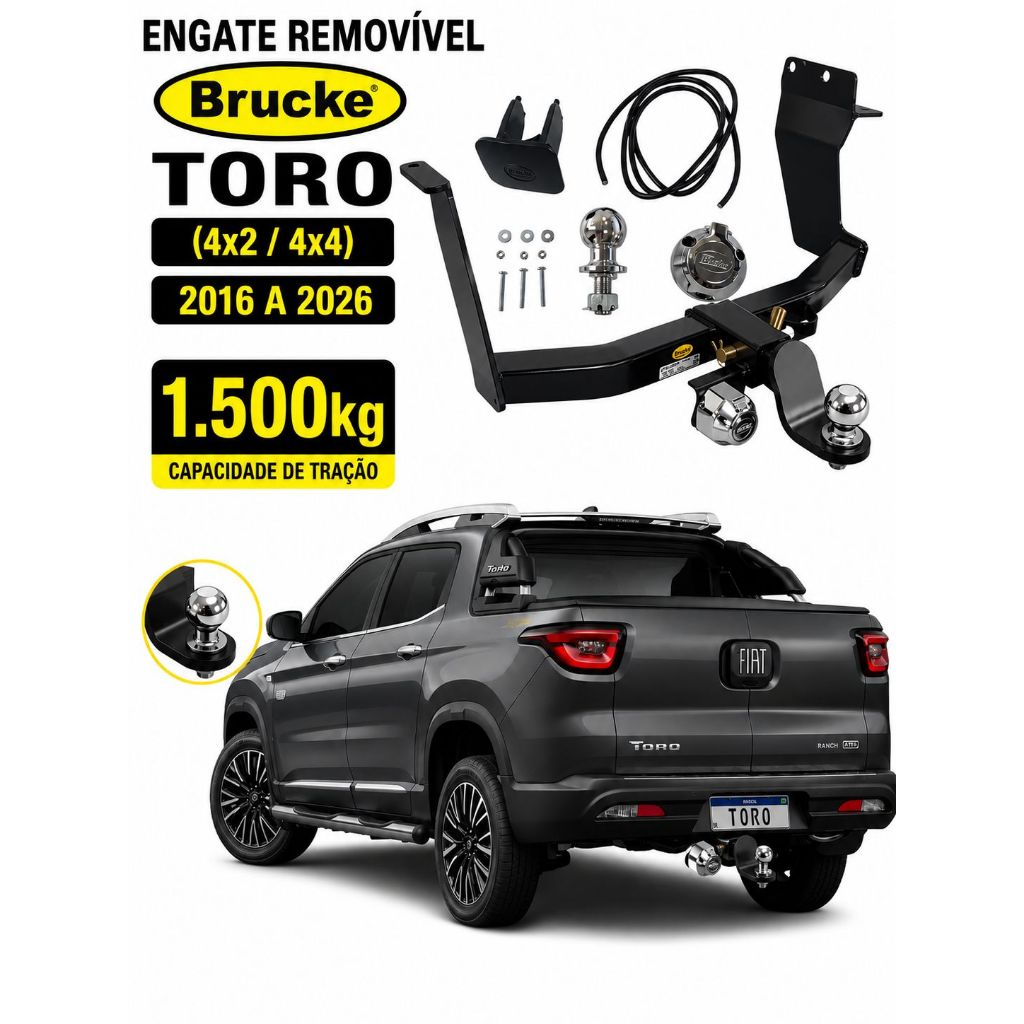 Engate Removível Fiat Toro (4x2/4x4) 2016 até 2026 1.500kg