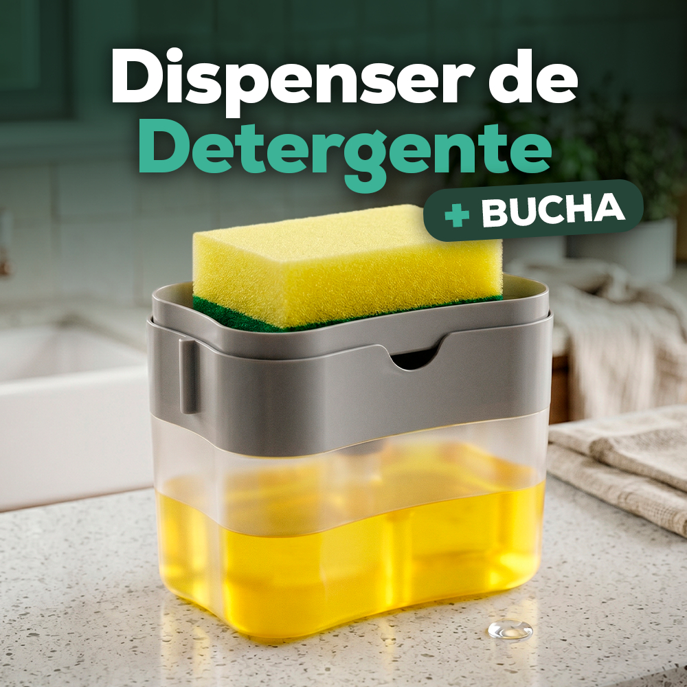 Dispenser Detergente e Sabão Líquido 2em1 com Esponja Minimalista para Cozinha Moderna