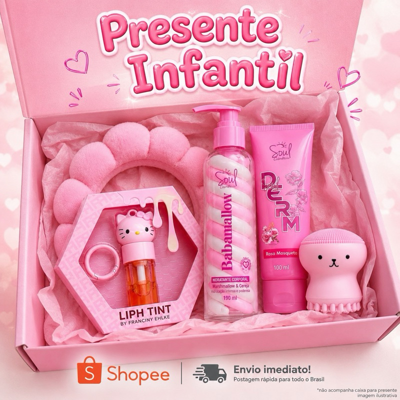 Kit Skincare Feminino Completo Presente Mousse Hidratante Marshmellow Tiara Nuvem Esponja Facial