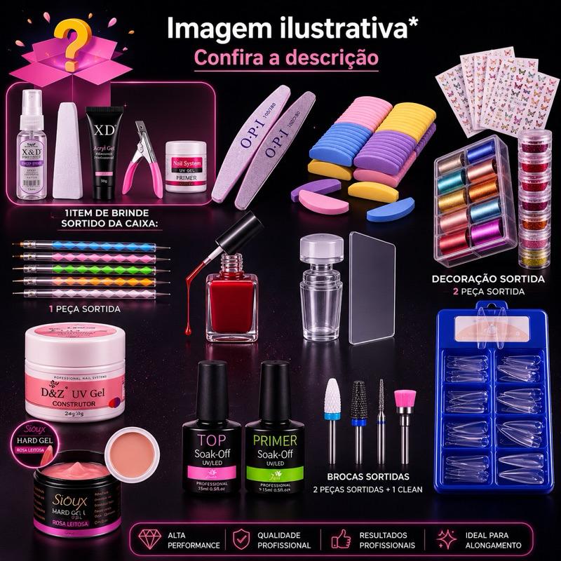 Kit Unhas Gel Reposição Completo Acrigel Manicure Iniciante Profissional  Imediato
