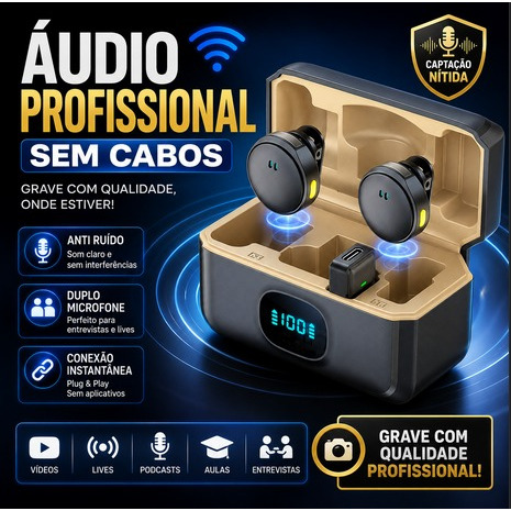 Microfone Lapela Sem Fio Duplo Tipo C iPhone Android Anti Ruído Magnético Para Podcast Live