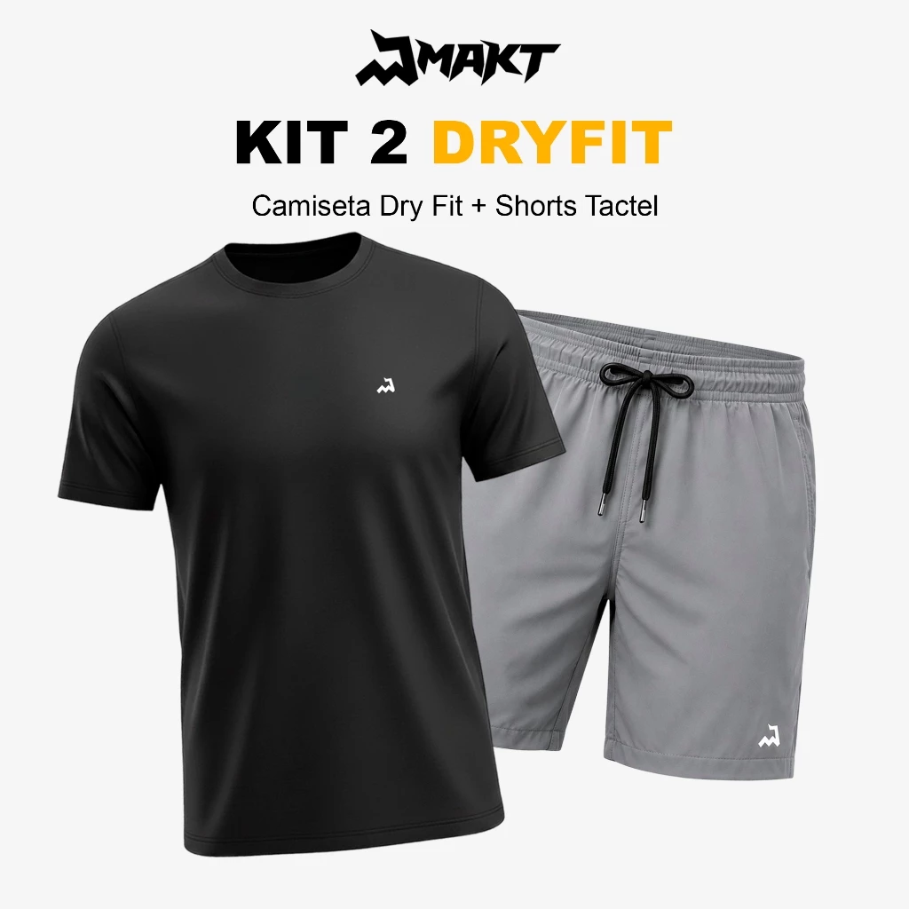 Kit Camiseta Dryfit e Shorts Tactel Masculino Bermuda de Academia Treino Corrida Para Esportes Praia