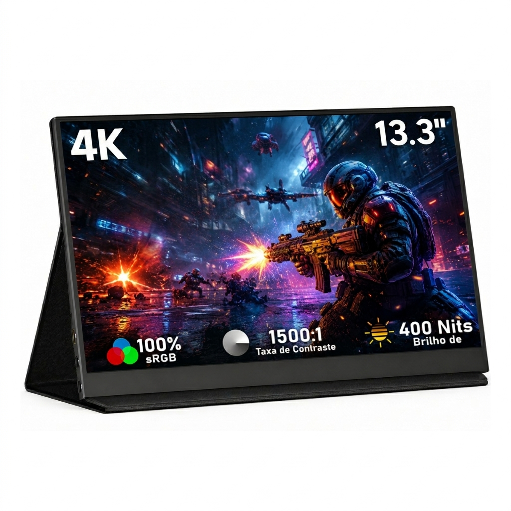 Monitor Portátil Gamer 13.3" Tela 4K IPS 60Hz Cores Vivas 100% sRGB Superfino Co