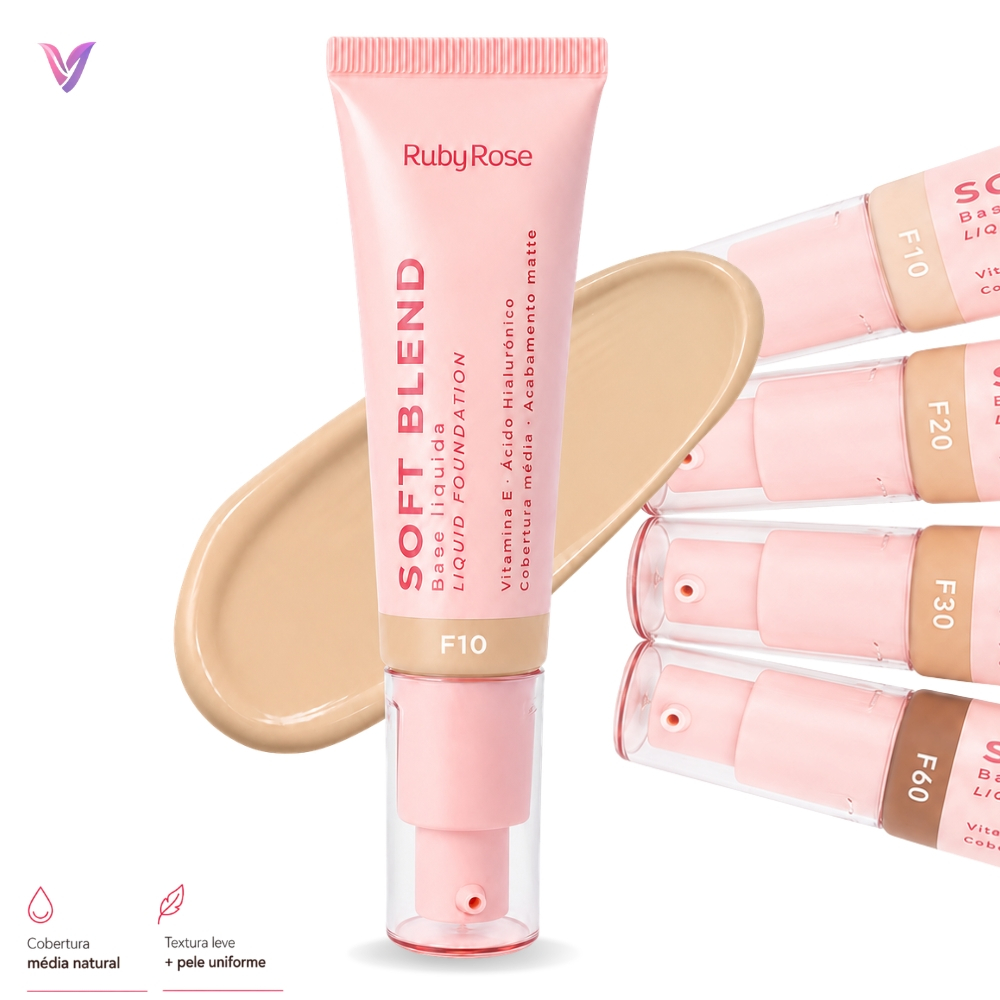 Base Líquida Soft Blend Ruby Rose Cobertura Média Acabamento Natural