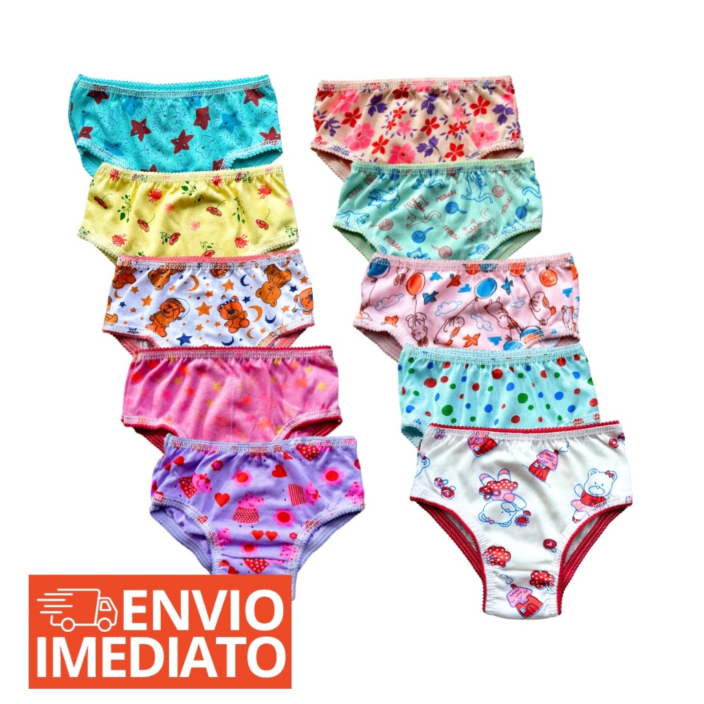 Kit 10 Calcinhas Infantis Menina 100% Algodão Conforto Qualidade