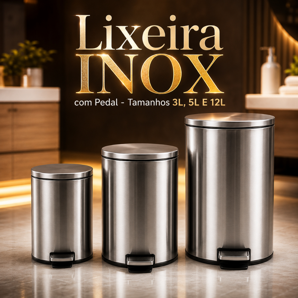 Lixeira Inox com Pedal Balde Interno Removível 3L / 5L / 12L Cozinha Banheiro Escritório Lavabo