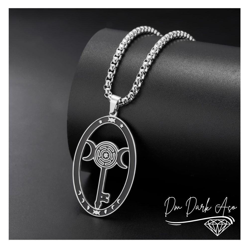 Colar Chave de Hecáte Aço Inoxidável Darlk Roda Hekate Strophalos Labirinto Triluna