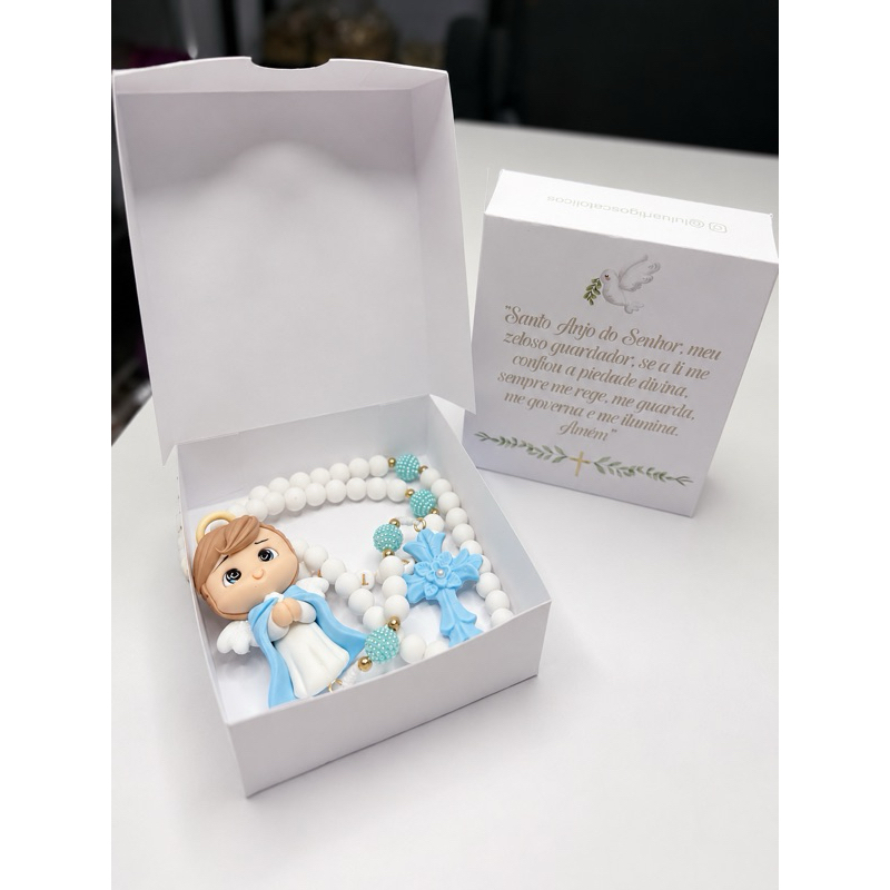 Terço Infantil Personalizado Anjo da Guarda Batizado Primeira Comunhão Crisma