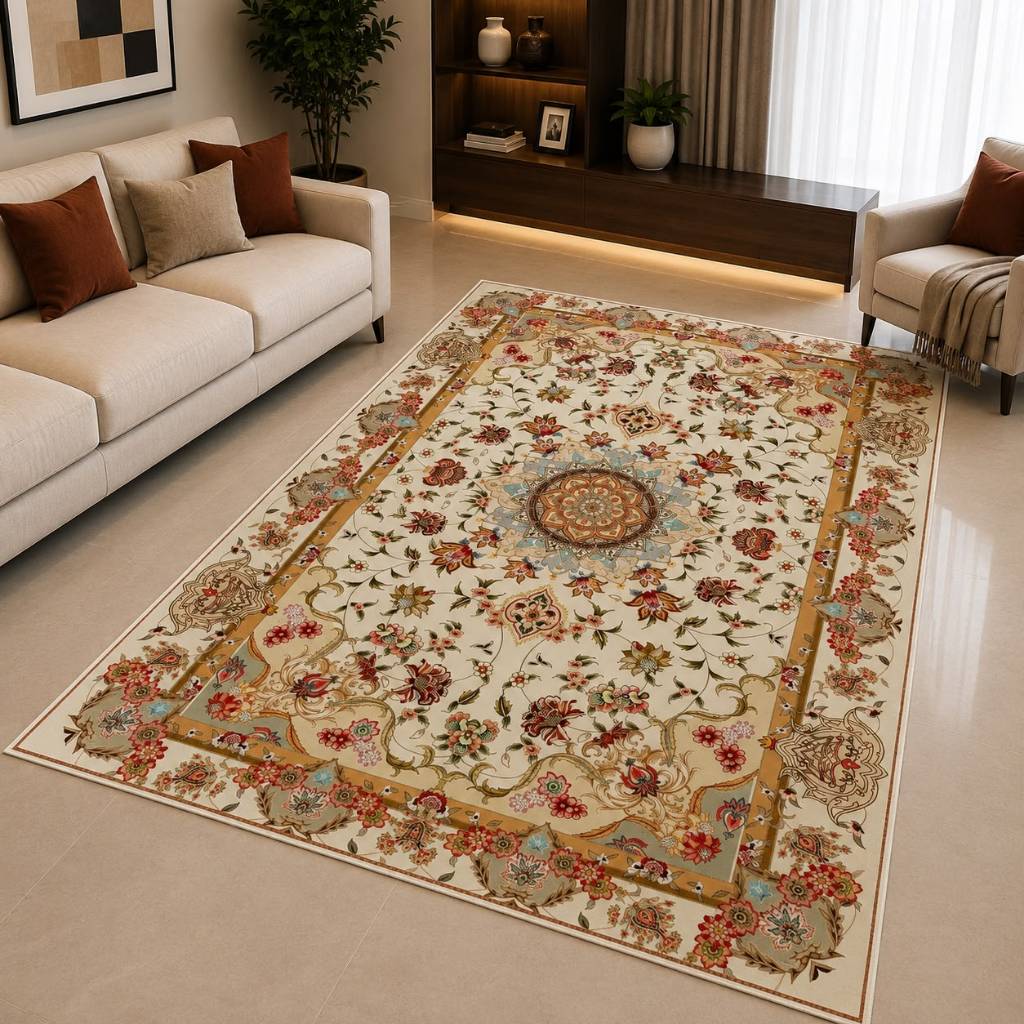Tapete Belga Indiano Estampado 2,00x1,40 Sala/Quarto Antiderrapante