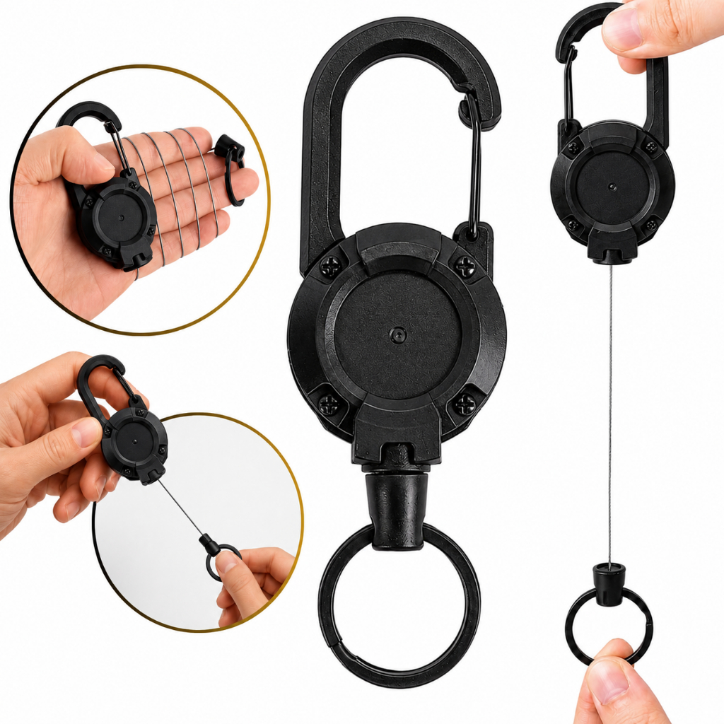Chaveiro Retrátil Mosquetão Tático Cordão Extensível Resistente Para Mochila Anti-Perda 60 Cm