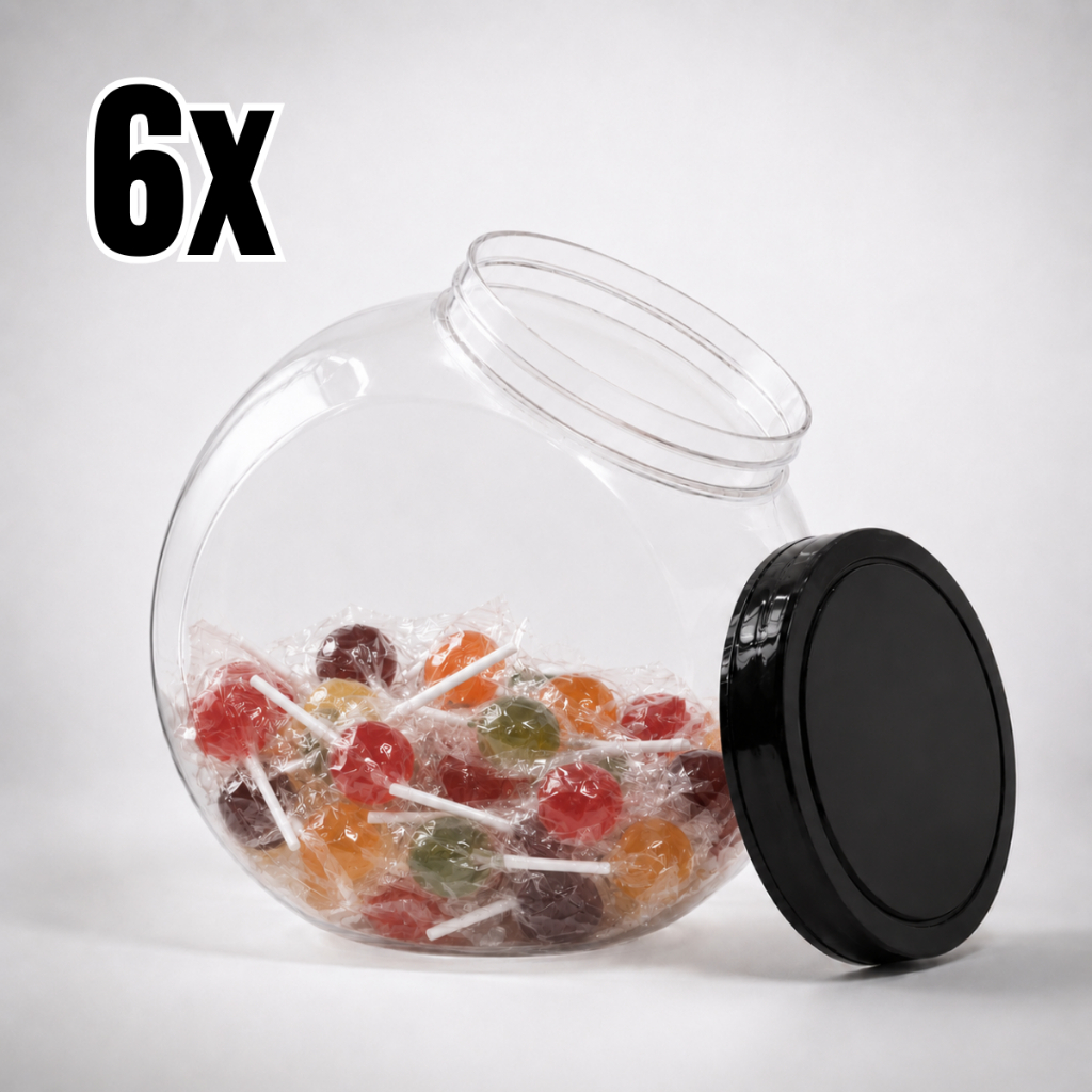 Kit 6 Pote Baleiro 2,4L Preto Plástico Porta Biscoito Doces Parafuso Utilidades Expositor