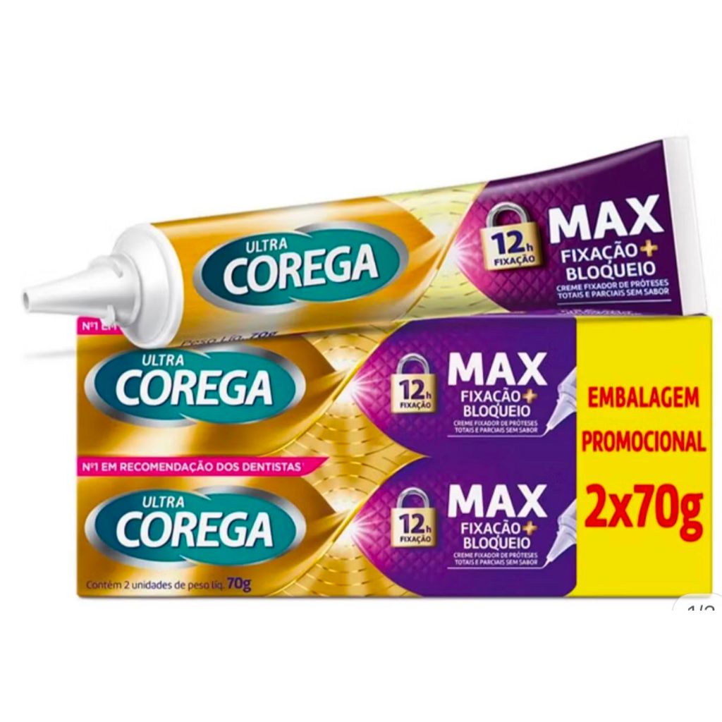 kit Ultra Corega Max Fixação + Bloqueio sem Sabor 2Un 70g cada